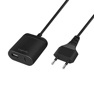 Abbildung von LogiLink PA0256 USB Stromadapter mit festem 1,5m Kabel, 1x A &amp; C, 12W (5V/2,4A), Schwarz