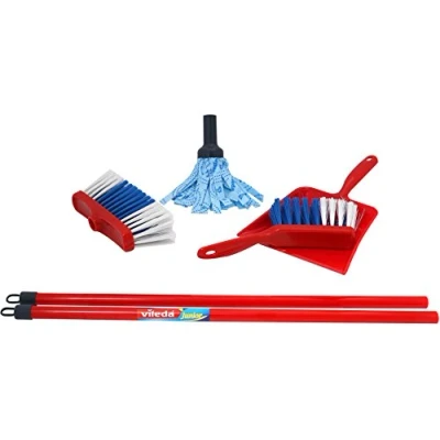 Abbildung von Theo Klein Kinder Besen 6706 Vileda Wischmop Set, Set 4 teilig Kinderbesen Handbesen Handschaufel