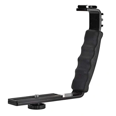 Abbildung von L Bracket Halter Mount Adapter DV Mikrofon LED Licht Kamera Einfassung Video Grip Kamerablitz Dual Hot Schuhe Mit 1/4&quot; Gewinde