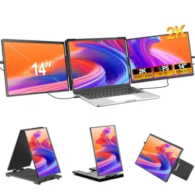 Abbildung von EVICIV Laptop Screen Extender 14&quot; 2K Portable Monitor Extension Erweiterung 2240 * 1400 Tragbarer Plug &amp; Play Triple Monitor, Kompatibel mit 13&quot; 17&quot; Mac, Wins, Chrome