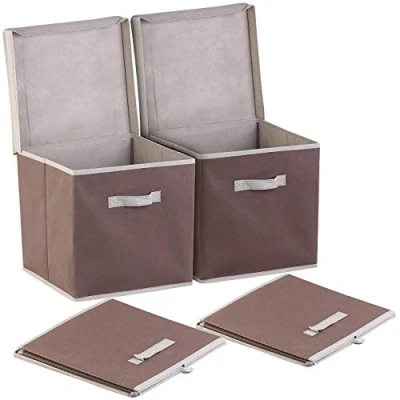 Abbildung von PEARL Faltbox mit Deckel: 2er Set Aufbewahrungsboxen Deckel, faltbar, 31x31x31 cm, braun (Faltbare Ordnungsboxen, Faltkiste Aufbewahrungskorb)