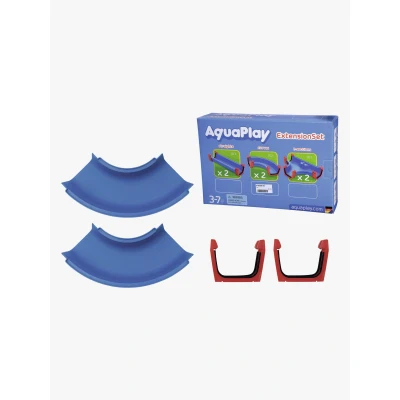 Abbildung von AquaPlay 102 Kurve 2x Erweiterungsset für Wasserbahnen, 2 x Kurvenelement, Verbindungsklammern, 4 Gummidichtung, Wasserstraßen Zubehör, Farblich Sortiert