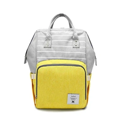 Abbildung von SONARIN Streifen Multifunktions Baby Wickelrucksack, Wickeltasche,Reise Rucksack Organizer mit Flasche isoliert Taschen,Wasserdicht, Große Kapazität, Stilvoll und Langlebig, Ideal Geschenk(Gelb)
