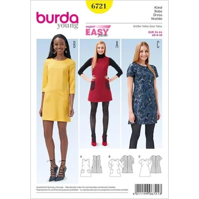 Abbildung von Burda 6721 Schnittmuster Träger Kleid ausgestellt (Damen, Gr. 34 44 EU) Level 1 super easy