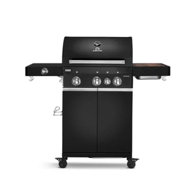 Abbildung von BURNHARD® Gasgrill FRED Deluxe, 4 Brenner, Infrarot Keramik, Edelstahl, Smoker Box, Gusseisen Grillroste inkl. Grillspachtel und Grillschaber, Schwarz