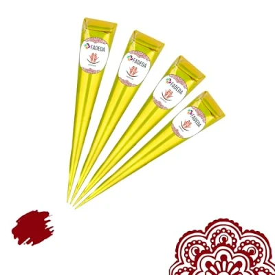 Abbildung von FADEDA Schmuck Tattoo 4x 100% Natural Henna Paste Cones Kegel (Natur Braun) No Mix, 4 Kegel, VEGAN, HALAL, Bio