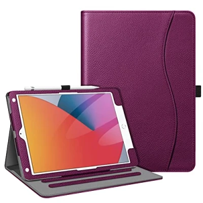 Abbildung von Fintie Hülle für iPad 9. Generation 2021/8. Gen 2020/7. 2019 10.2 Zoll, [Eckenschutz] Multi Winkel Betrachtung Folio Stand Schutzhülle mit Dokumentschlitze, Auto Sleep/Wake, Lila