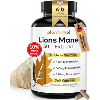 Abbildung von 360 Lions Mane Mushroom Kapseln mit 2200mg Löwenmähne Pilz Extrakt Hericium Erinaceus hochdosiert 30% Polysaccharide &amp; 5% Beta Glucan 4 Monatsvorrat
