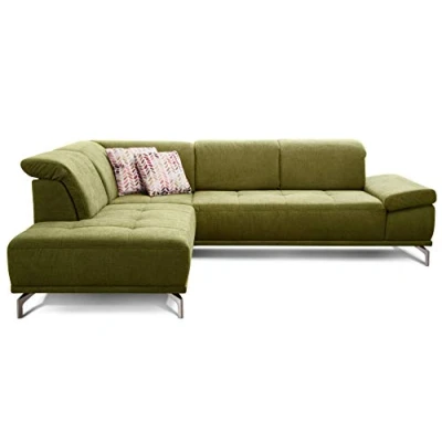 Abbildung von Cavadore Ecksofa Carly mit Federkern, Sitztiefe und Kopfstütze verstellbar im Design, 273 x 81 234, Webstoff grün