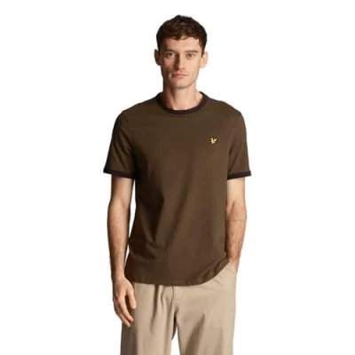 Abbildung von Lyle &amp; Scott Ringer T Shirt Herren Rundhals mit farbigen Hals und Ärmelbündchen Kurzarm Logo auf der Brust Männer aus Baumwolle Grün XXL