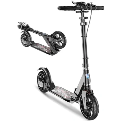 Abbildung von Cityroller Tretroller Erwachsene 150 Kg Tragkraft, City Roller Kinder, Big Wheel Scooter Mit Bremsen Und Stoßdämpfern, Klappbar &amp; Höhenverstellbar