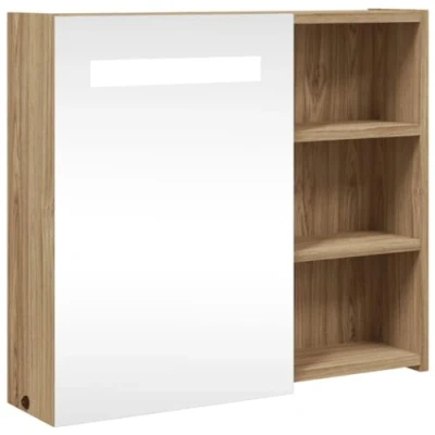 Abbildung von vidaXL Spiegelschrank, Badschrank mit LED Beleuchtung, Hängeschrank Badezimmerschrank viel Stauraum, Wandschrank Badmöbel Badregal, Eichenoptik