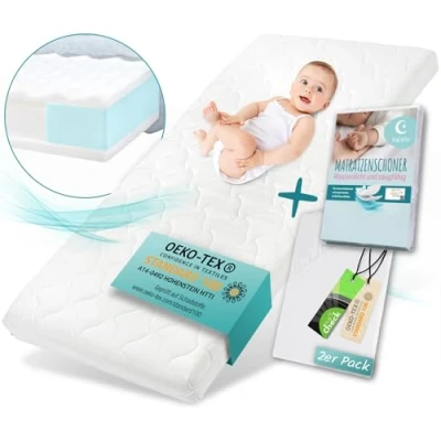 Abbildung von Sun Garden Matratze für Kinderbett, Oeko Tex 100 Zertifiziert, Kinderbettmatratze, Bezug waschbar, Kindermatratze BZW. Babymatratze Babybett, 60x120 x10 cm, inkl. Matratzenschoner und Bettlaken
