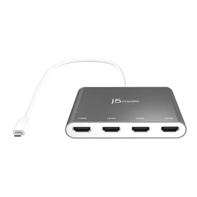 Abbildung von j5create USB C auf 4 HDMI Anschlüsse Adapter Hub Multimonitor Verteiler Unterstützt Vier 1080p 60Hz Anzeigen Kompatibel mit Typ MacBook und Windows (JCA366)