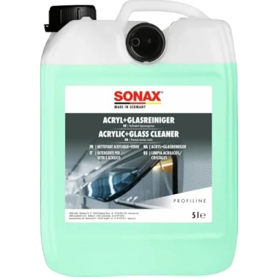 Abbildung von SONAX Acryl+Glasreiniger (5 Liter) für Echt und Acryl Plexiglasoberflächen streifenfreien Glanz langanhaltende Transparenz Art Nr. 07385050