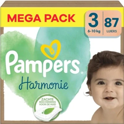 Abbildung von Pampers Windeln Größe 3 (6 10 kg), Harmonie, 87 Stück, Schonung der empfindlichen Haut und Inhaltsstoffe pflanzlichen Herkunft