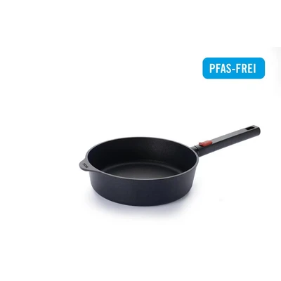 Abbildung von Woll Eco Logic QXR Guss Hochrandpfanne Induktiv , Ø 24 cm, 7 cm hoch, mit abnehmbaren Stiel Geeignet für alle Herdarten, PFAS frei, Antihaft Versiegelung, Aluminiumguss, backofenfest, schwarz