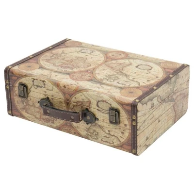 Abbildung von HMF Aufbewahrungsbox Handgefertigter Vintage Koffer aus Holz, Deko (1 St), Geschenkkoffer im Weltkarten Design, 38 x 26 13 cm