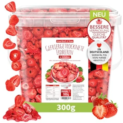 Abbildung von MeerBach &amp; Rose Erdbeeren gefriergetrocknet, 300g gefriergetrocknete Früchte in Scheiben, frei von Zusatzstoffen, fruchtig, Deutschland hergestellt
