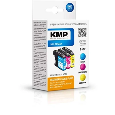 Abbildung von KMP Druckerpatronen B63V cyan, magenta, gelb kompatibel zu brother LC 225XL C/M/Y, 3er Set