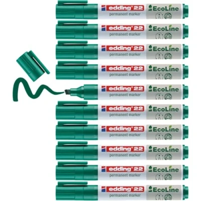 Abbildung von edding 22 Permanentmarker grün 10 Stifte Keil Spitze 1 5 mm schnell trocknender Permanent Marker wasserfest, wischfest für Karton, Kunststoff, Holz, Metall Universalmarker