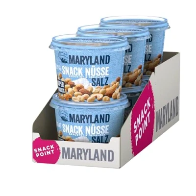 Abbildung von Maryland Snack Nüsse geröstet &amp; gesalzen 275g Becher Vorratspack Erdnüsse, Cashewkerne und Mandeln in Nussmischung Wiederverschließbarer (6 x 275g)