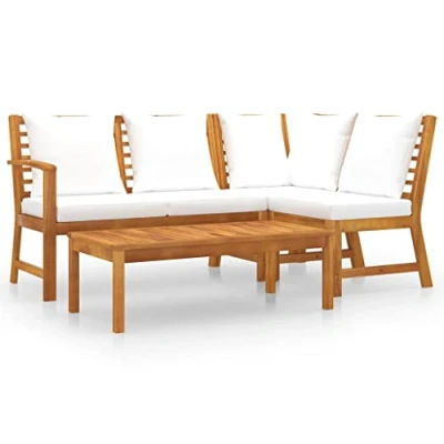 Abbildung von vidaXL Akazienholz Massiv Gartenmöbel 4 TLG. mit Auflagen Creme Sofa Lounge Garten Garnitur Sitzgruppe Gartenset Sitzgarnitur Gartensofa