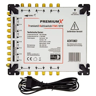 Abbildung von PremiumX PXMS 17/12 Multischalter mit Netzteil Multiswitch 4 SAT für 12 Teilnehmer Satverteiler Digital HDTV FullHD 4K UHD 8K