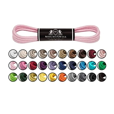 Abbildung von Mount Swiss Luxury Schuhbänder I Wasserabweisende und reißfeste Schnürsenkel rund ø 2 3 mm aus feiner Baumwolle/gewachst Farbe: pink.77, Länge: 60 cm