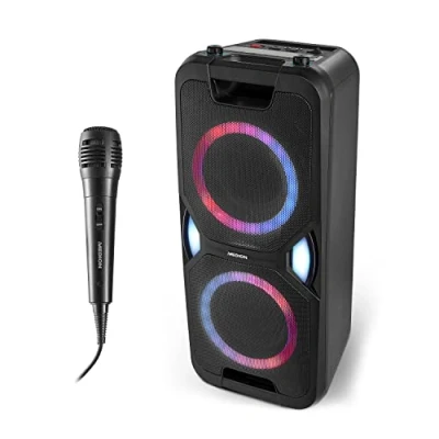 Abbildung von MEDION P67038 Party Soundsystem (Partylautsprecher, Karaoke, Akku, UKW Radio, Bluetooth 5.0, Kompaktanlage, 2X 220 Watt, Farbige LED, USB, AUX, Mikrofonanschluss)