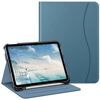 Abbildung von Fintie Hülle für iPad 10. Generation 2022 (10.9 Zoll) Multi Winkel Folio Schutzhülle mit Pencil Halter, Dokumentenfach und Auto Schlaf/Wach Funktion, Dunstblau
