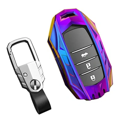 Abbildung von Otai Zinklegierung + TPU Leder Autoschlüssel Hüllen für Toyota Prius Camry Corolla CHR RAV4 Prado 2016 2021 Fernbedienung Shell 2 3 Tasten (Mehrfarbig)