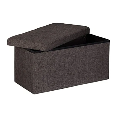 Abbildung von Relaxdays Faltbare Sitzbank XL, mit Stauraum, Sitzcube Fußablage, Sitzwürfel als Aufbewahrungsbox, 38x76x38cm, braun