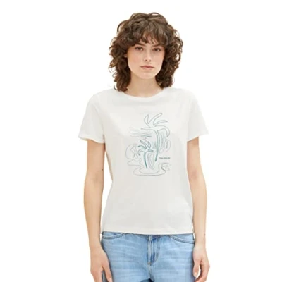 Abbildung von TOM TAILOR Damen 1036888 T Shirt mit Print, 10315 Whisper White, S