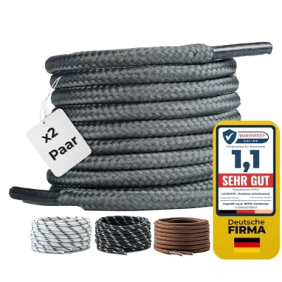 Abbildung von LaceHype 2 Paar Premium Runde Schnürsenkel [ Ø4,5 mm ] Polyester für Arbeitsschuhe, Stiefel, Outdoorschuhe und Sportschuhe reißfeste Schuhbänder (Dunkelgrau, 70cm)