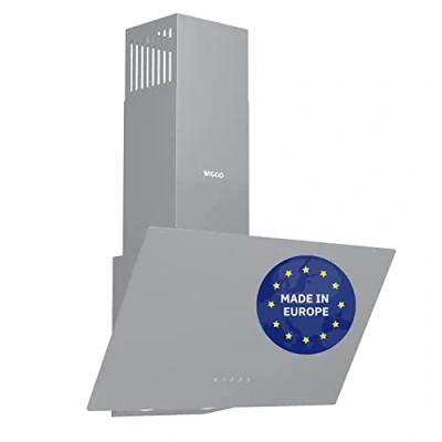 Abbildung von Wiggo Dunstabzugshaube 60cm kopffrei I Abluft Umluft Dunstabzug 650m3/h Touch Display 4 Stufen Energieeffizienzklasse A Schräghaube inkl. Fettfilter &amp; 2x Kohlefilter Abzugshaube Glasfront grau