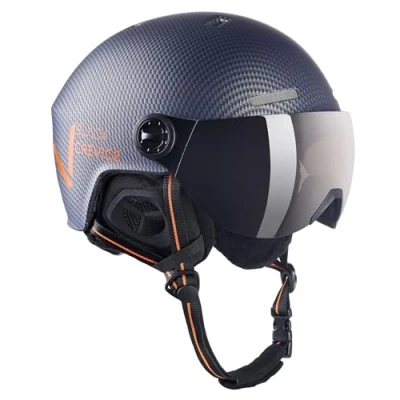 Abbildung von Black Crevice Skihelm SÖLDEN mit Visier, Navy Carbon matt/orange, S (51 54)