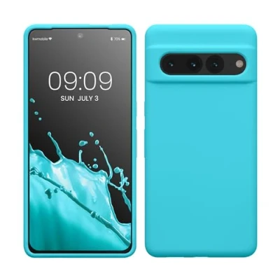 Abbildung von kwmobile Hülle kompatibel mit Google Pixel 7 Pro Silikon Handy Case Handyhülle weiche Oberfläche kabelloses Laden Cool Glacier