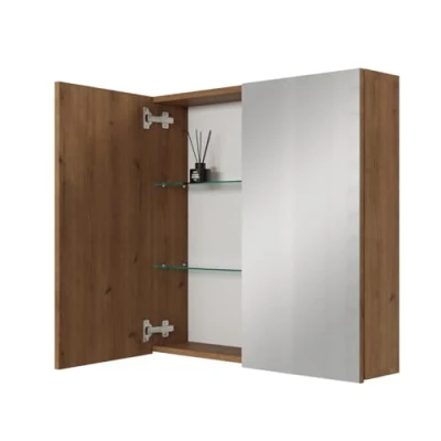 Abbildung von Planetmöbel ARIA Spiegelschrank Bad 80 cm breit Badschrank hängend mit Spiegel Gold Eiche, ohne Leuchte und Steckdose, Gäste WC x 70 16