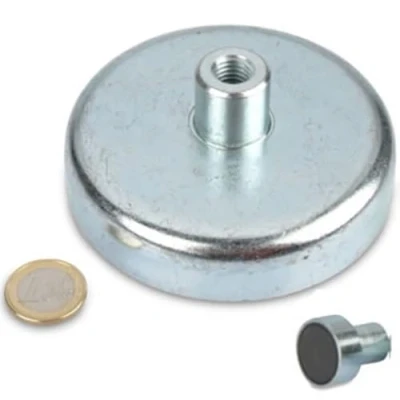 Abbildung von Ferrit Flachgreifer Ø 100,0 mm x 22,0 mit Gewindebuchse M12 22 hält 90,0 kg 1 Stück Topfmagnet Gewinde Buchse (Innengewinde)