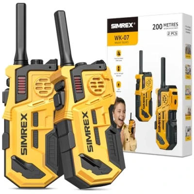 Abbildung von SIMREX Walkie Talkie für Kinder 2er Set, Spielzeug ab 3 4 5 6 7 8 Jahre, Kinder, Outdoor Spiele Walki Talki Kinderspielzeug 200 Meters Reichweite (Gelb Schwarz) ﻿
