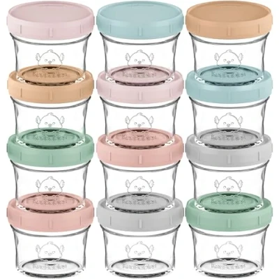 Abbildung von 12 Pack Babybrei Einfrieren Behälter Glas Beikost Baby Zubehör, Mikrowellen Behälter, Lecksicher Babynahrung aufbewahrung (Musk Dusk)