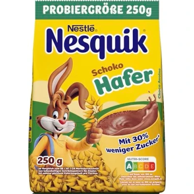 Abbildung von NESQUIK Schoko Hafer, Kakaohaltiges Getränkepulver mit Hafer zum Einrühren in Milch, 1er Pack (1 x 250g)
