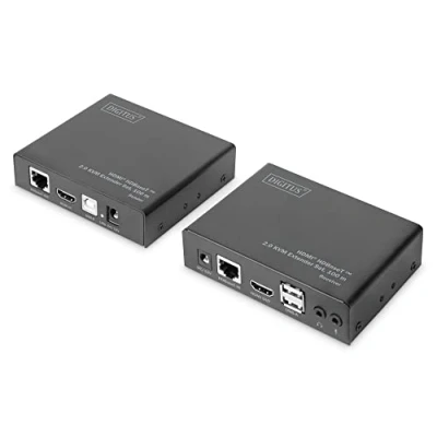Abbildung von DIGITUS HDMI KVM Extender 4k/60Hz Sender &amp; Empfänger HDBaseT 2.0 1.4 USB Reichweite bis 100m Patchkabel ab Cat 6A