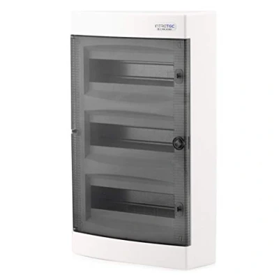 Abbildung von ‎Intratec Sicherungskasten Aufputz, IP40 Verteilerkasten Gehäuse innen, mit transparenter Tür für Trockenraum Installation, 3 reihig, 36 Module, 485 x 287 112 mm, Weiß