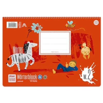 Abbildung von Formati Wörterblock W.2 DIN A4 quer 52 Blatt 6/6/6 mm und 9/9/9 liniert mit Zeichenfeld, aus 100% Recyclingpapier