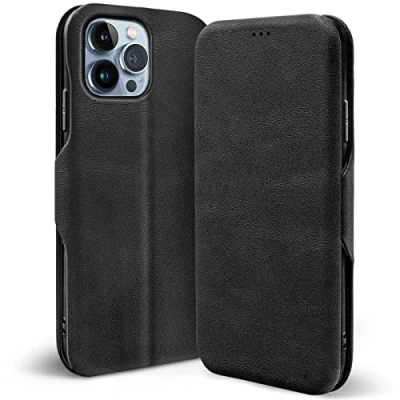 Abbildung von Verco Handyhülle für iPhone 13 Pro, Bookstyle Premium Handy Flip Cover Apple Pro Hülle [integr. Magnet] Book Case Tasche, Schwarz
