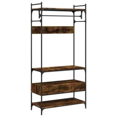 Abbildung von vidaXL Kleiderständer, Garderobe mit Schubladen, Freistehend Garderobenständer verstellbaren Beinen, Standgarderobe Flurgarderobe, Räuchereiche