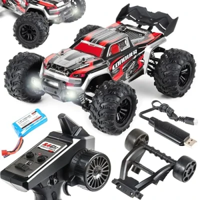 Abbildung von COIL RC Buggy Ferngesteuertes Auto, 4x4 Allradantrieb, 38 km/h Hochgeschwindigkeits Geländewagen, Robustes Offroad Spielzeugauto mit LED Scheinwerfern, 2.4 GHz Steuerung, 1:16 Maßstab (Rot)