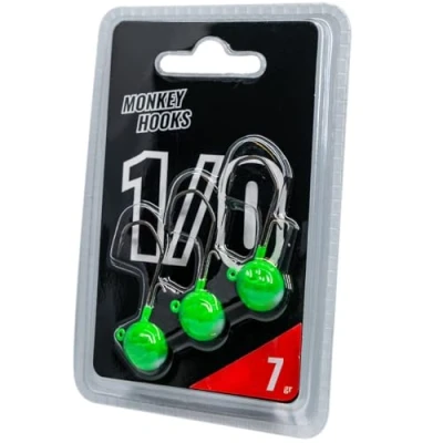 Abbildung von Monkey Lures Hook 1/0 Green 7g Jigkopf (3 Stück)